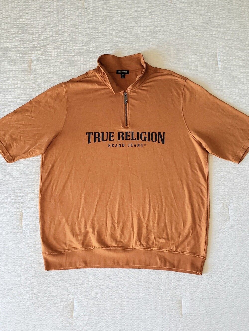 TRUE RELIGION Men's 1/4 Zip Pullover SS Lightweight Sweatshirt (XXL) Orange/Blue